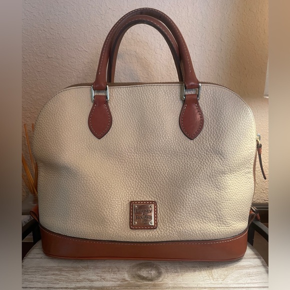 Dooney & Bourke Handbags - Dooney & Bourke Cream and Brown Leather Satchel